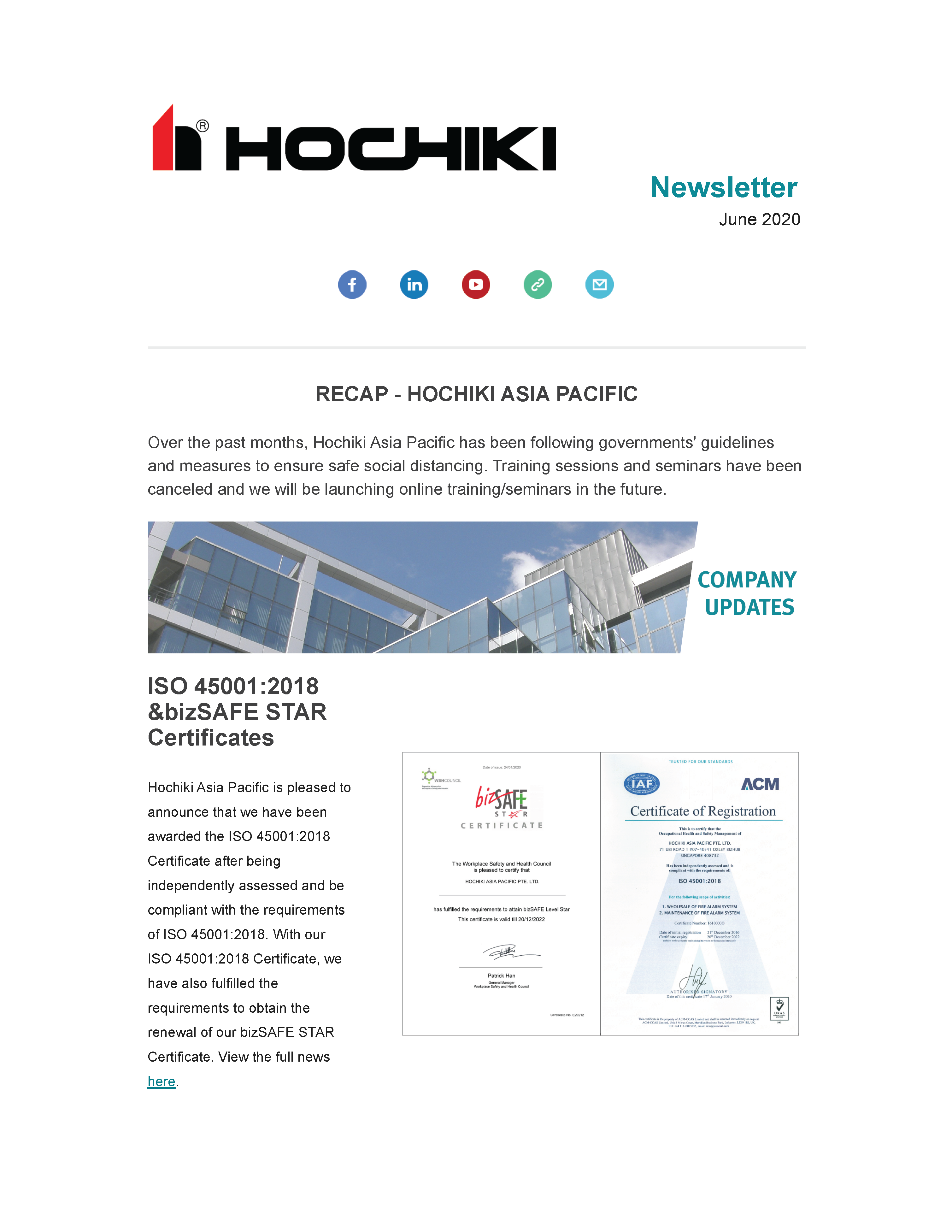 Hochiki Asia Pacific Newsletter (June 2020) Page 01